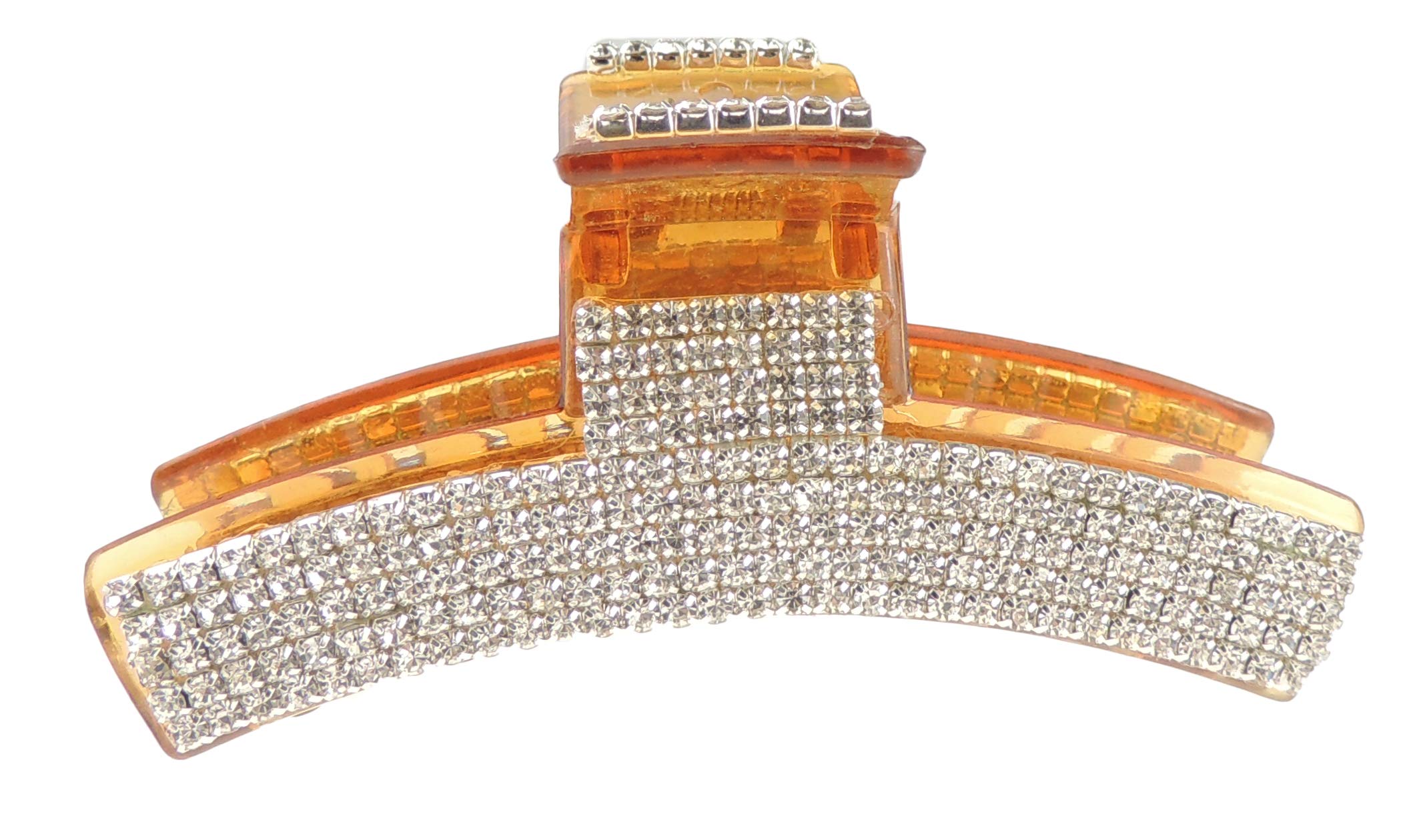 Extra Sparkly Women Girls Crystal Diamante Rhinestone Gems Bridal Wedding Evening Party Styling Thick Long Fine Hair Accessories Butterfly Claw Jaw Clip Octopus Clamp Grip Curved Sunset (Brown)