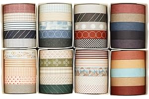 Knaid 40 Rolls of Slim Washi Tape Gift Box Set, Decorative Paper Tapes 10 mm Wide for Scrapbooking, DIY Arts and Crafts, Bullet Journal, Planner, Junk Journal, Notebooks (Minimalist)