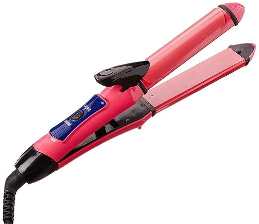 MaxelNova 2 In 1 Ceramic Plate Set Of Hair Straightener Plus Curler (Pink)