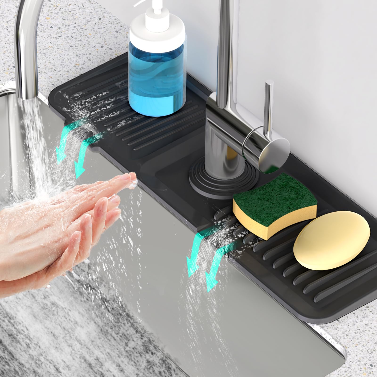 Photo 1 of 17.7inch Faucet Mat for Kitchen Sink [5°Slope Fast Self-draining] Kitchen Sink Splash Guard Silicone Kitchen Sink Faucet Mat Splash Guard for Kitchen Sink Area Tidy Splash Faucet Guard Draining Mat