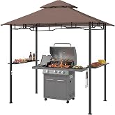 Outsunny 8' x 5' Grill Gazebo with Double Roof Outdoor BBQ Gazebo Coffee | 2 Side Shelves, Steel Grill Tent Canopy, for Patio Yard Garden
