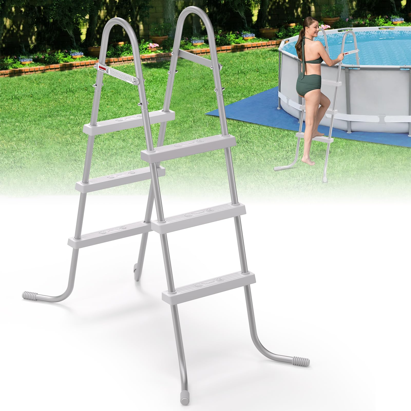 Photo 1 of TIXANF 42" 3-Step Steel Frame Above Ground Swimming Pool Ladder,Heavy Duty Double Sided Removable Pool Steps,Pool Ladder Steps with Non-Slip Plastic Steps for Entry and Exit
