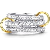 18K Gold Plated Stackable Rings for Women - Non Tarnish Tri Color Interlocking Ring Stack Set - Rose Gold Silver Mixed Metal Statement Dainty Rings - Fashion Connected Band Cubic Zirconia Ring