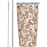 JASROTAO Western Cowboy Tumbler with Straw, Blooming Cactus 20oz Stainless Steel Vacuum Insulated Coffee Cup Travel Mug, Leakproof Lid, Souvenir for Women Men (Halloween, Birthday, Christmas)