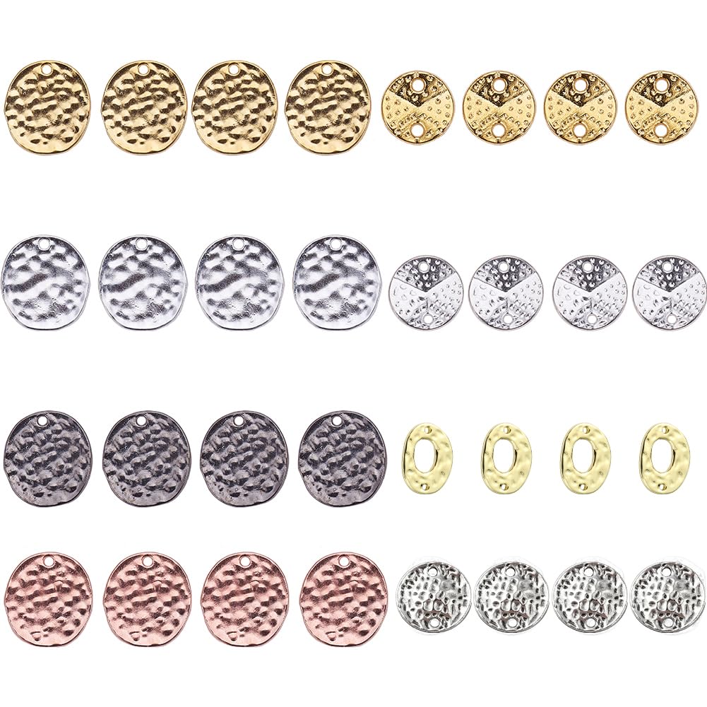 SUNNYCLUE 1 Box 32pcs 8 Styles Disc Two Tone Earrings Charms Flat Round Pendants Oval Alloy Links Findings for DIY Jewellery Earring Necklace Making Supplie