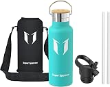 Super Sparrow 500ml Stainless Steel Vacuum Water Bottle Dual Lids Mint view 2