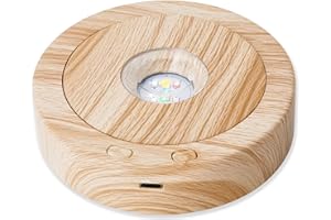 ZEERSHEE 4.5''*1.2'' LED Rotating Display Stand-Positive and Negative Rotation Display with Color Changing Mode LED Lighted Base for Glass Crystal Art Decor(Woodgrain)