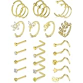 TOKRING 20G Nose Rings Hoops Nose Rings Studs for Nose Piercings Surgical Steel Nose Piercing jewelry for Women Men