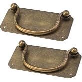 Tighall 2PCS Vintage Horizontal Decorative Pulls Flat Brass Cabinet Handle Pulls