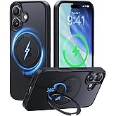 CASEKOO Patented 360 Spin Magnetic Stand for iPhone 16 Case [Military Drop Protection] [Non-Slip Edge] [Compatible with MagSafe] Shockproof Matte Translucent Slim for 16 Case 6.1'', Black