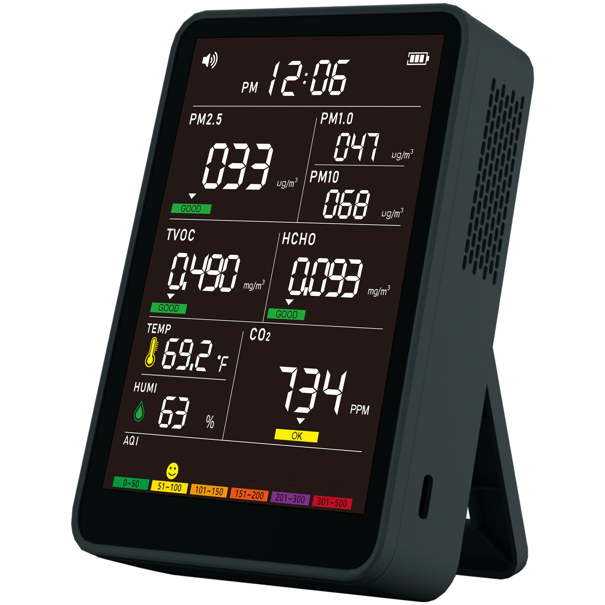 Photo 1 of Professional Indoor Air Quality Monitor with AQI Alarms, Air Quality Meter, Portable Real-Time Detector for Home Cars Plants and Pets
