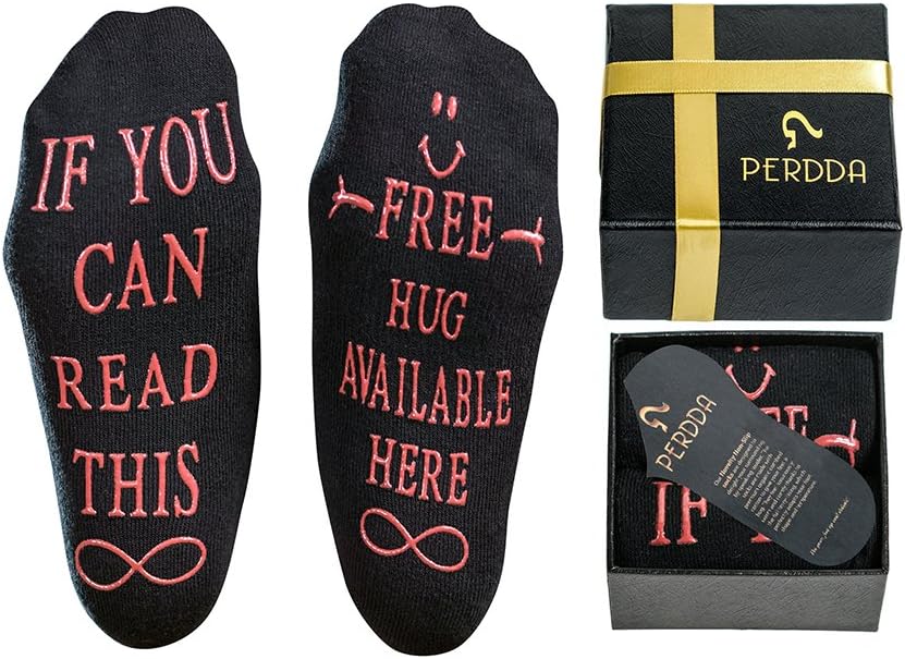 PERDDA Free Hug Novelty Crew Socks - Fun Cool Gift Idea for Men, Women with Gift Box