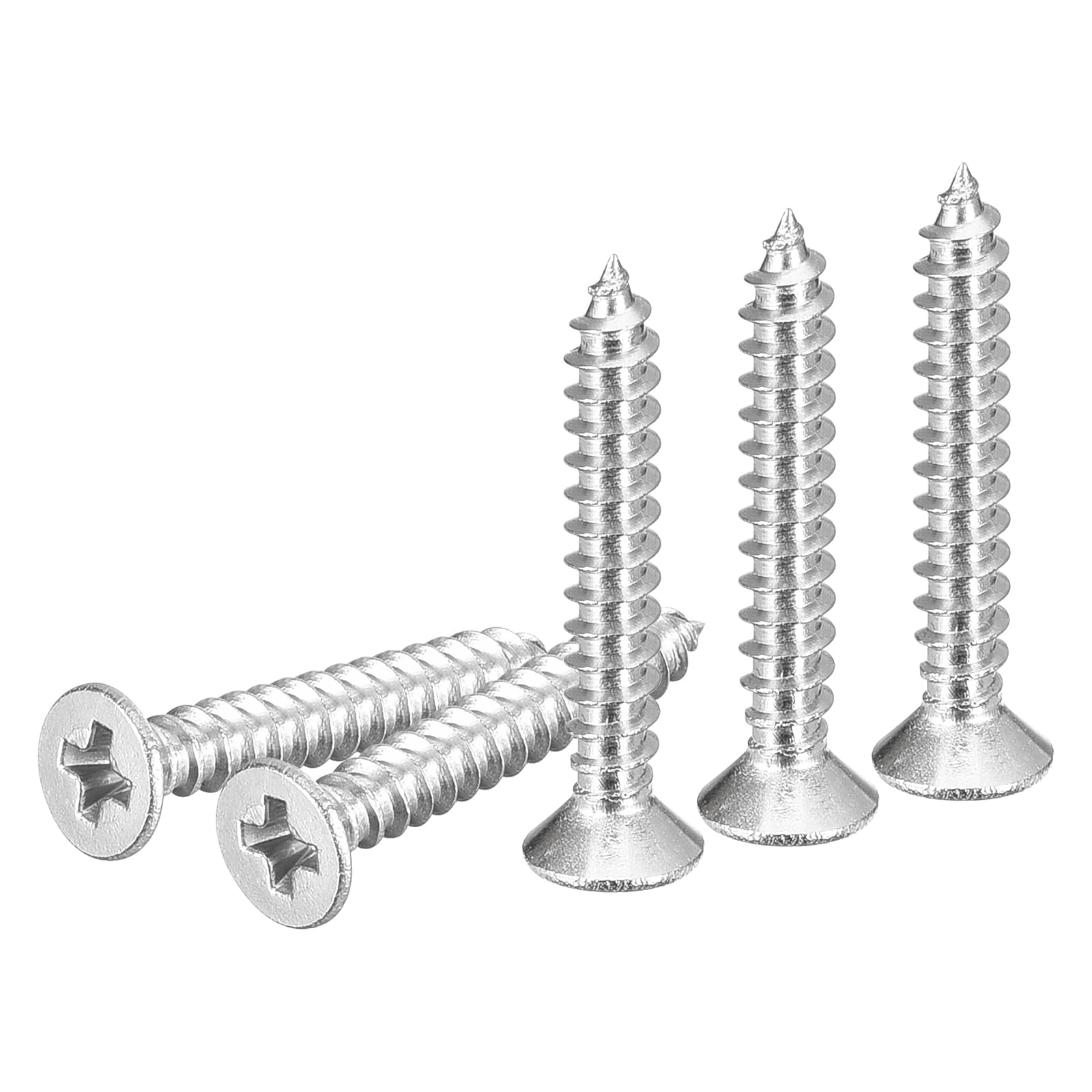 DTGN 100Pcs #4x3/4" Flat Head Wood Screws, 304 Stainless Steel Phillips Self Tapping Screws - Good for Woodworking, Furniture - Silver
