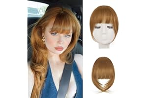 BARSDAR Clip in Bangs, 100% Human Hair Bangs Extensions Blonde Bangs French Thick Bangs with Temples Clip on Fringe Real Hair Bangs Hairpieces for Women Natural Dyeable (Golden Ginger Blonde)