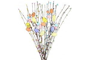 Artificial Easter Spray Vine with 2 Pastel Easter Eggs and 24 Berries - 26Pcs Spring Floral Stems for Floral Arrangement, Wre