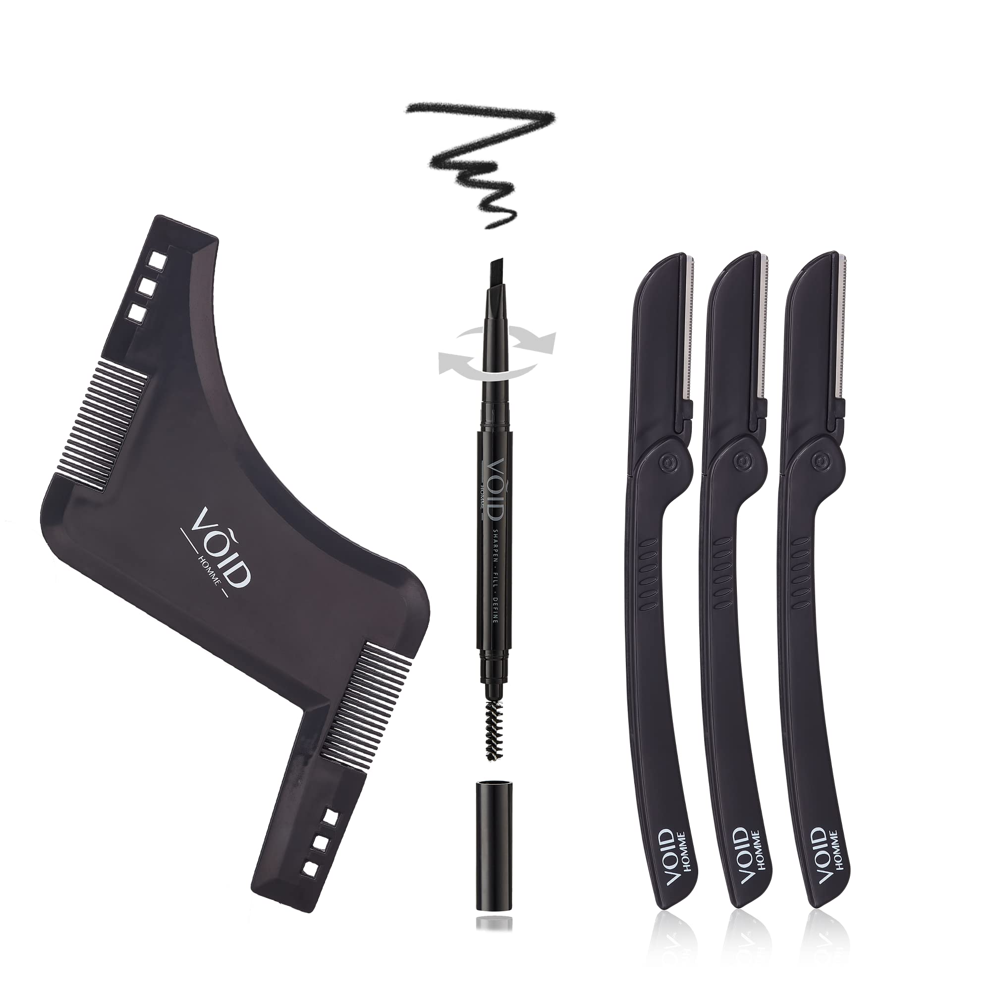 VOID Homme Beard Lining Kit (Grey) - Beard Filler Pencil, Beard Shaping Comb and Beard Aligning Razors- Beard Filler Kit for Waterproof Natural Look