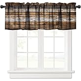 JESTRONRY Brown Rustic Valance Curtains, Barn Wood Antique Brown Grey Farm Wooden Planks Window Treatment Valances for Bedroom Kitchen Decor with Rod Pocket