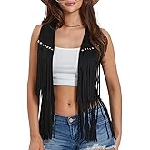 Michellecmm Womens Fringe Vest 60s 70s Hippie Vest Sleeveless Cowgirl Western Faux Suede Tassel Jacket Cardigan Outerwear