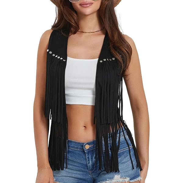 Women Tassel Vest Sleeveless Open Front Western Fringe  display picture 1