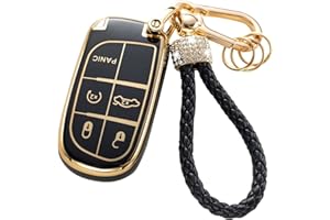 Gematay for Jeep Key Fob Cover with Keychain Lanyard, Soft TPU Key Fob Protector Shell Compatible with Grand Cherokee Renegade Wrangler Patriot Grand Commander Smart Key Case