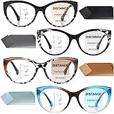 GGSTDDUP 4 Pack Progressive Multifocus Reading Glasses, Anti Blue Light Cat Eye Computer Readers with Spring Hinge Eyeglasses