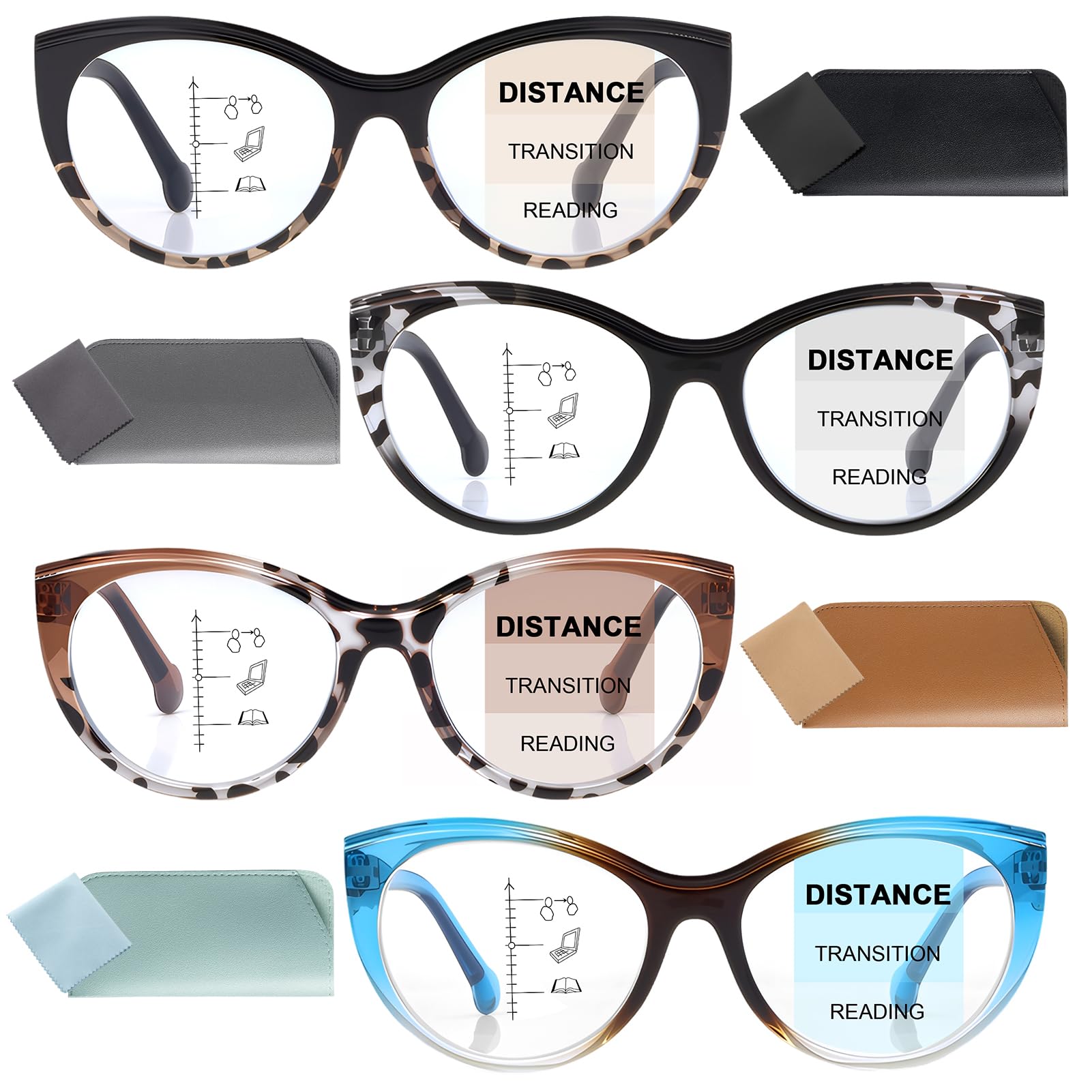 Photo 1 of GGSTDDUP 4 Pack Progressive Multifocus Reading Glasses, Anti Blue Light Leopard Cat Eye Computer Readers with Spring Hinge Eyeglasses for Women Men(2.5x)