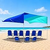 MillionShades&reg; Beach Shade Canopy &ndash; No Ropes, No Sandbags, Quiet in Wind, 14x14 ft Wind-Propelled&reg; Beach Shade Sail, UPF 50+, Grande for 10+ People