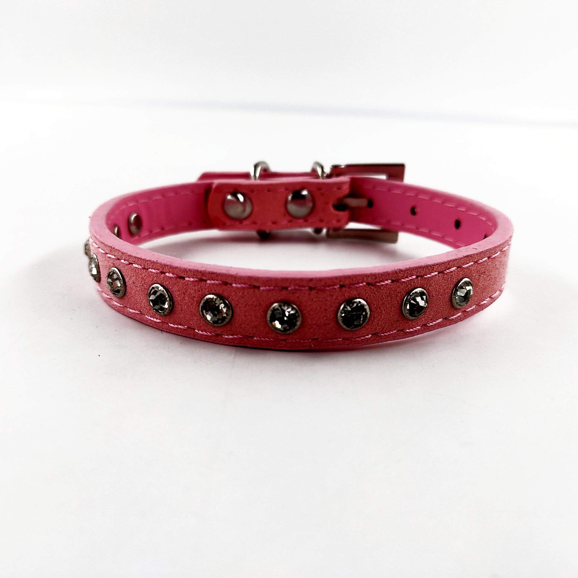 Accod Leather Pet collar for Cats Puppy Small Medium Dogs Adjustable 22-28CM Comfortable Pet Collars (Pink)