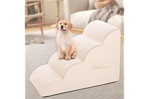 VHASO Dog Steps for Small Dog, Dog Stairs for High Beds and Couch, 20" High 4-Step High Density Foam Pet Stairs for Dogs Injured, Older Dogs Cats, Pet with Joint Pain (Beige)