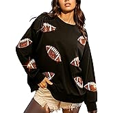 Xunger Women’s Football Print Sequin Sweatshirt Crewneck Oversized Long Sleeve Pullover Tops Gameday Sweatshirts