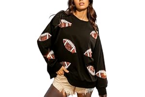 Xunger Women’s Football Print Sequin Sweatshirt Crewneck Oversized Long Sleeve Pullover Tops Gameday Sweatshirts