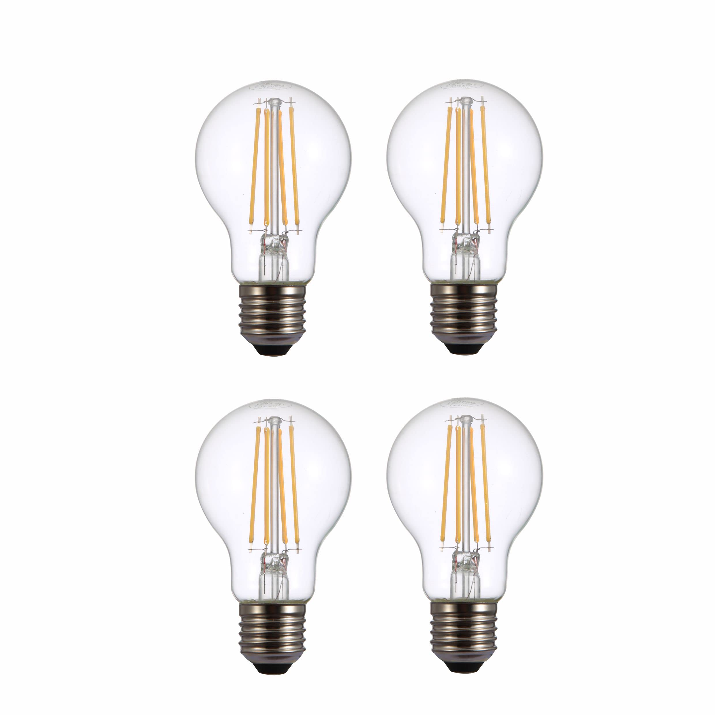 TEKLED® A60 Filament Vintage DIMMABLE LED Bulbs | E27 Edison Screw | Energy Saving 6.5W Light Bulb 60W Equivalent | Clear 2700K 806LM | 4-Pack | Warm White