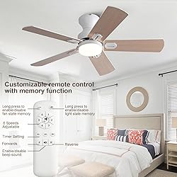 KENSID 42 Inch White Ceiling Fans with Lights and
