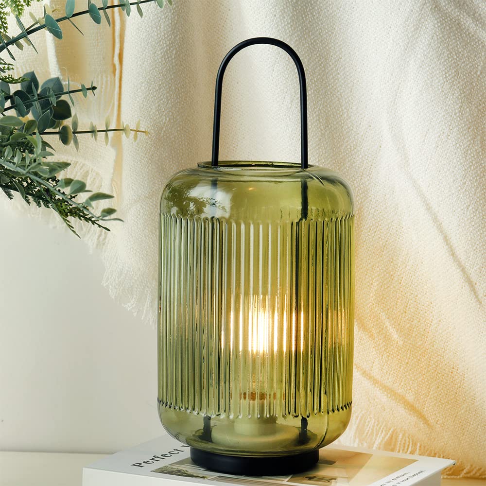 Photo 1 of JHY DESIGN Battery Powered Table Lamp 11.5''H Cordless Lamp Battery lamp with Handle Hanging LED Lantern Involve 6H Timer for Indoor Parties Outdoor Wedding Balcony Garden(Amber-Green)