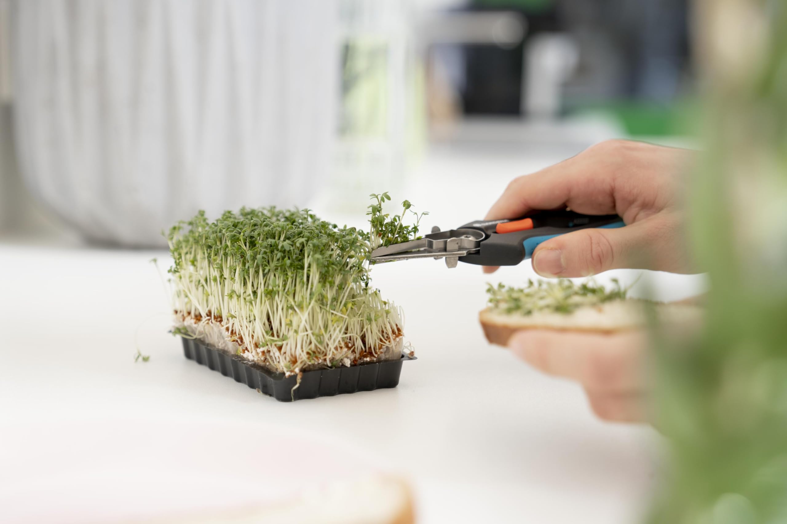 Gardena GripCut: Ernteschere aus rostfreiem Edelstahl mit cleverer Greiffunktion, schneidet präzise und hält das Schnittgut bis zum Ablegen, 45 mm Klinge, mit Einhandverriegelung (12213-20) 4