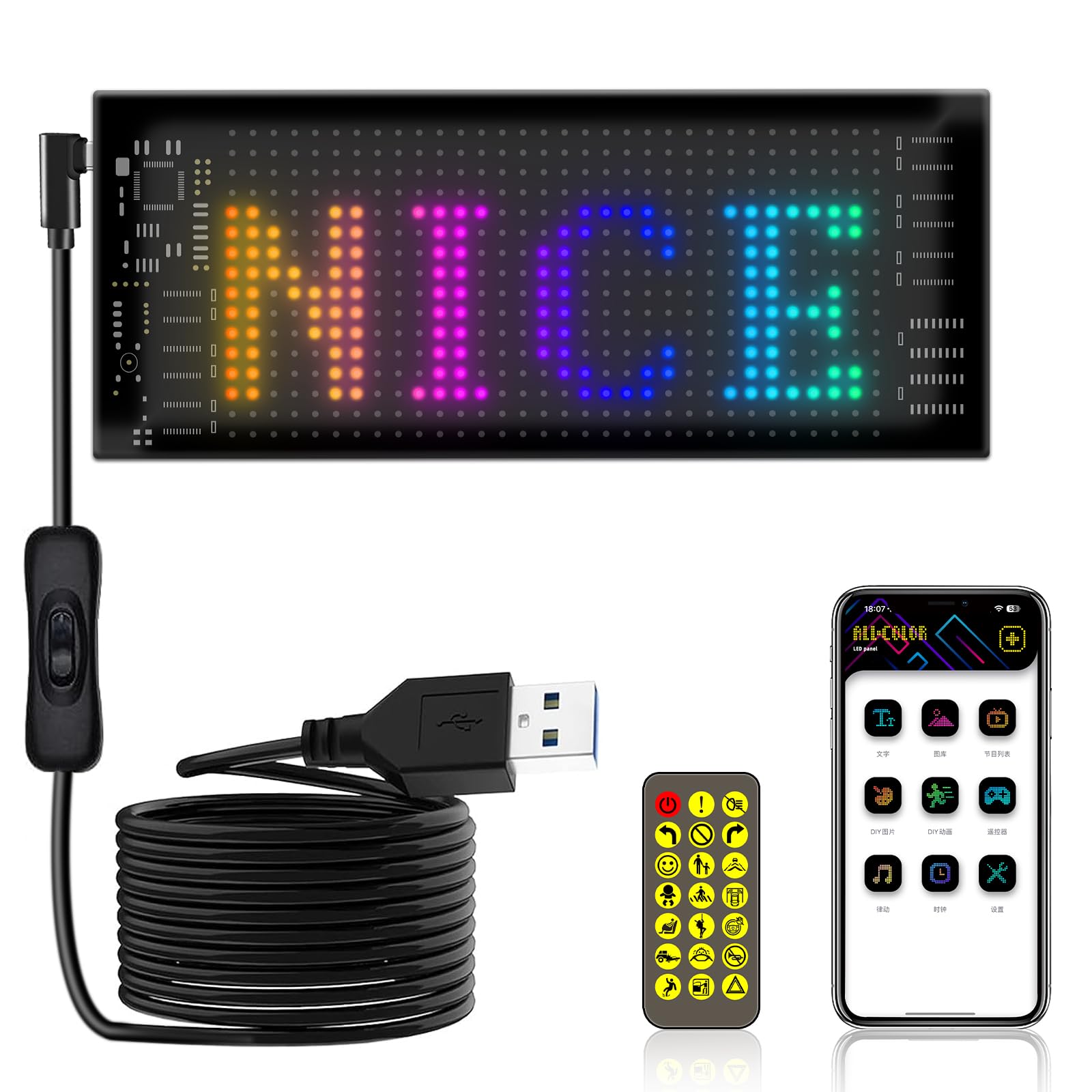 Photo 1 of Miootly Car LED Sign DIY Programmable Scrolling Display 7"x3" USB 5V Flexible Matrix Panel Bluetooth App Control Custom Light Digital Pixel Signs for Store Window Windshield Rideshare