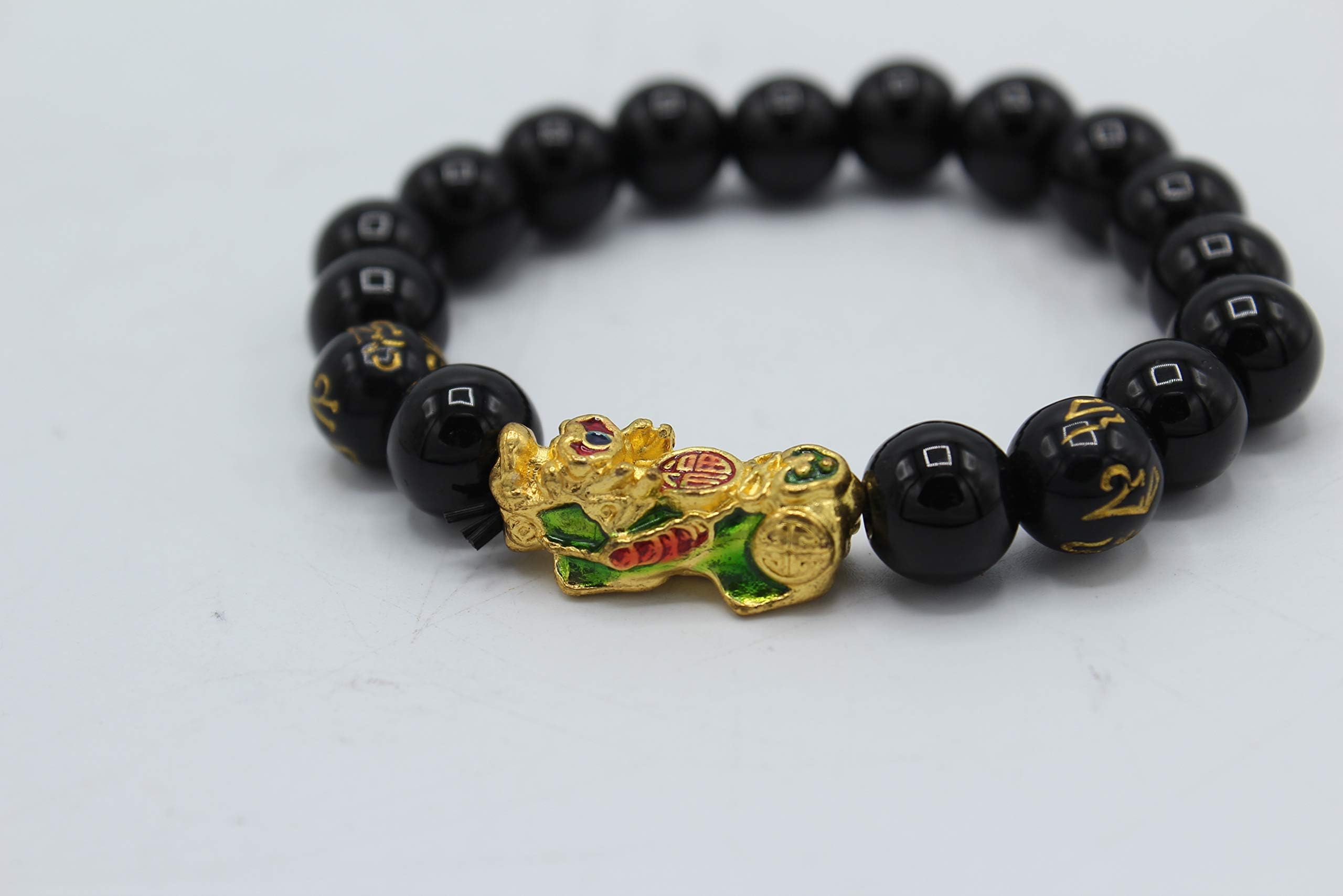 Chinese Feng Shui Protection Obsidian Beads Golden Dragon Pi Xiu Pi Yao Matra Lucky Bracelet Bangle