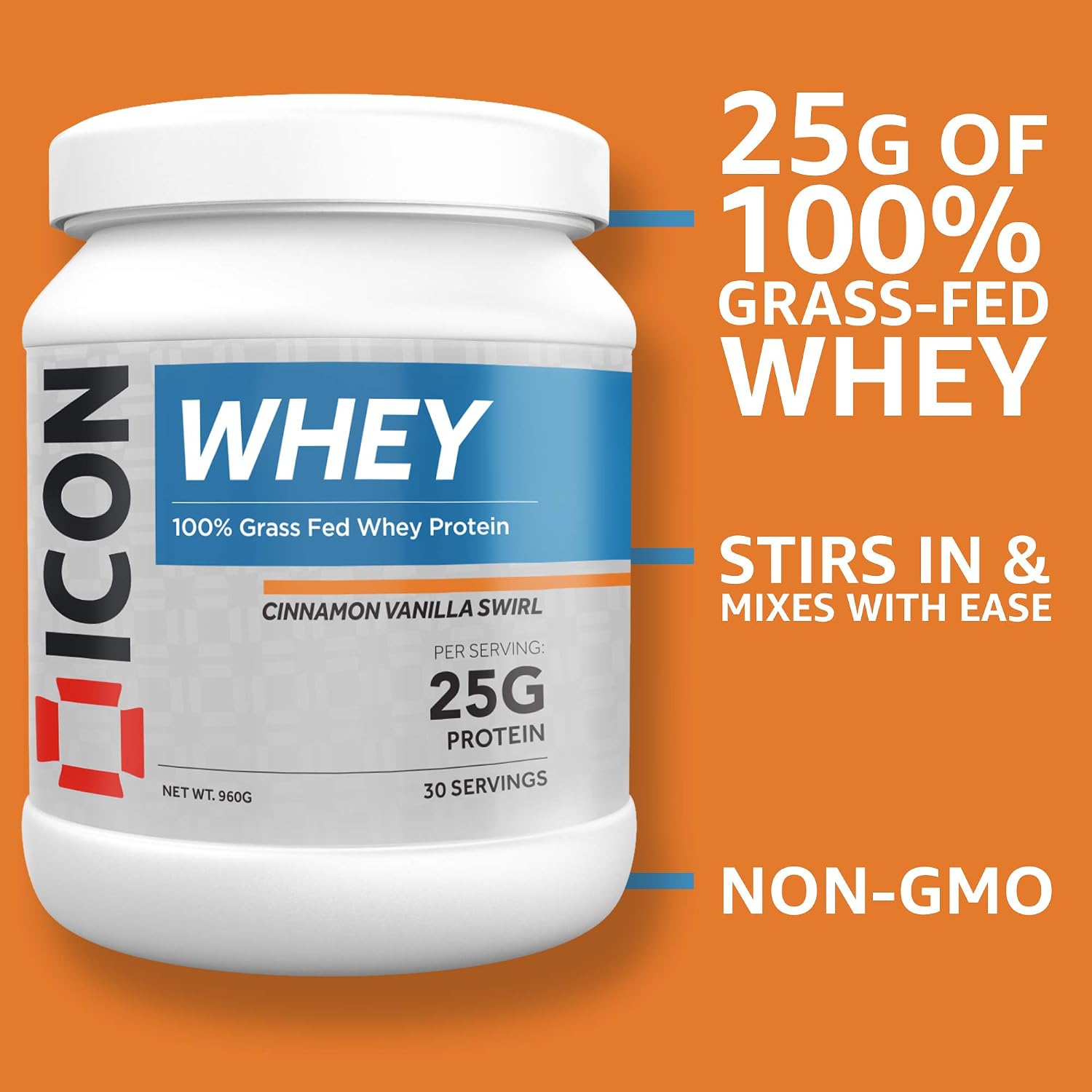 ICON Nutrition Whey Protein Powder, Cinnamon Vanilla Swirl, High Protein, Grass Fed, Low Carbs & Fat - Image 4