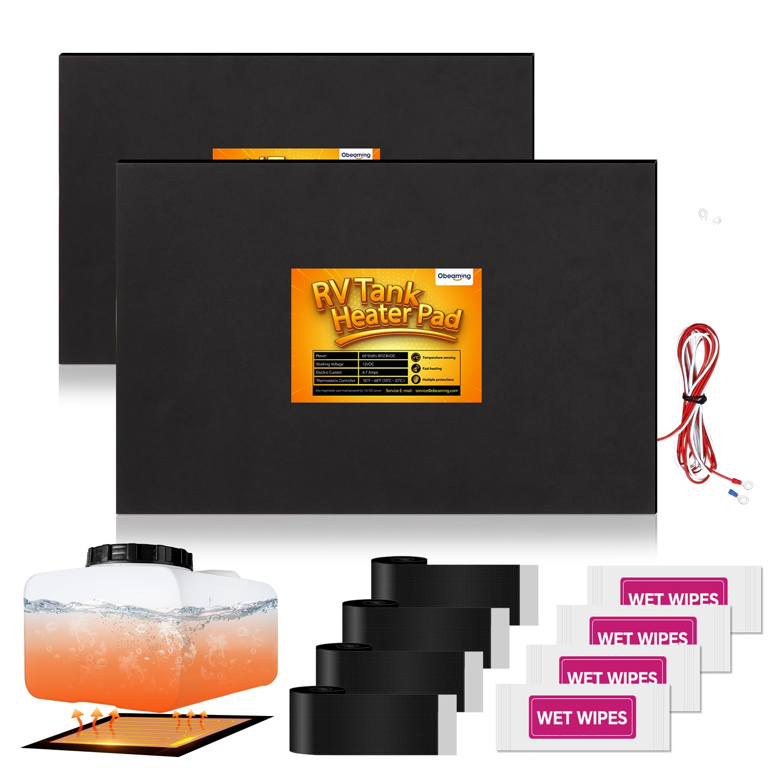 Photo 1 of Obeaming 12" x 18" RV Tank Heater Pad with Automatic Thermostat, DC 12V/13.5V Winterizing Tank Heater for Motorhome Camper Trailer, Fits 20-50 Gallon Fresh/Grey/Black Water Tanks (2Pcs)