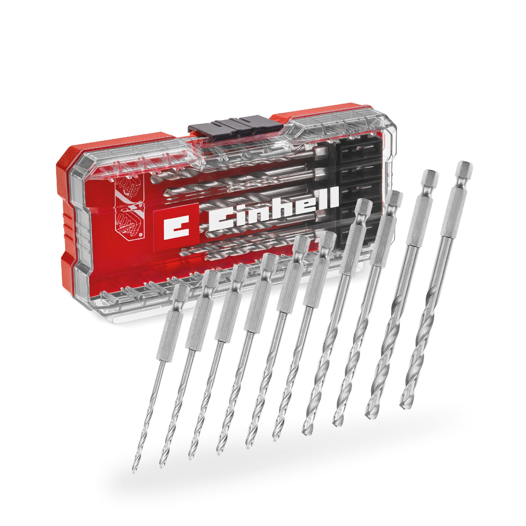 Original Einhell S-CASE 10-Piece Metal Drill Bit Set (Made of HSS 4241 Steel, E 6.3 Shank, 135° Split-Point Tip, Roll-Rolled Type N Spiral incl. Storage Box)
