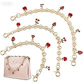 3 PCS Gold Bag Charm Chain, 8" 10" 12" Fruit Purse Extender Chain Decorative Bag Accessories Charms Enamel Red Strawberry Apple Cherry Purse Chains Charm Bags Handle for Handbag Clutch Tote Bags Walle