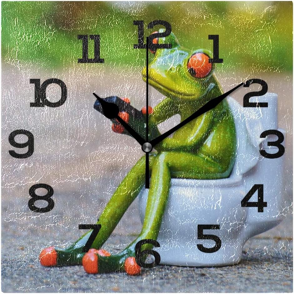 IMONKA Internet Frog Square Wall Clock Non Ticking Silent Acrylic Clocks for Home Decor Living Room Bedroom Kitchen School Office