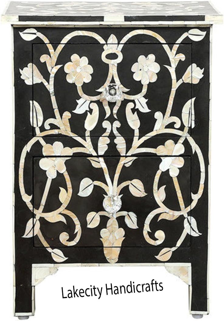 Bone Inlay Black Bedside Table Malava Design