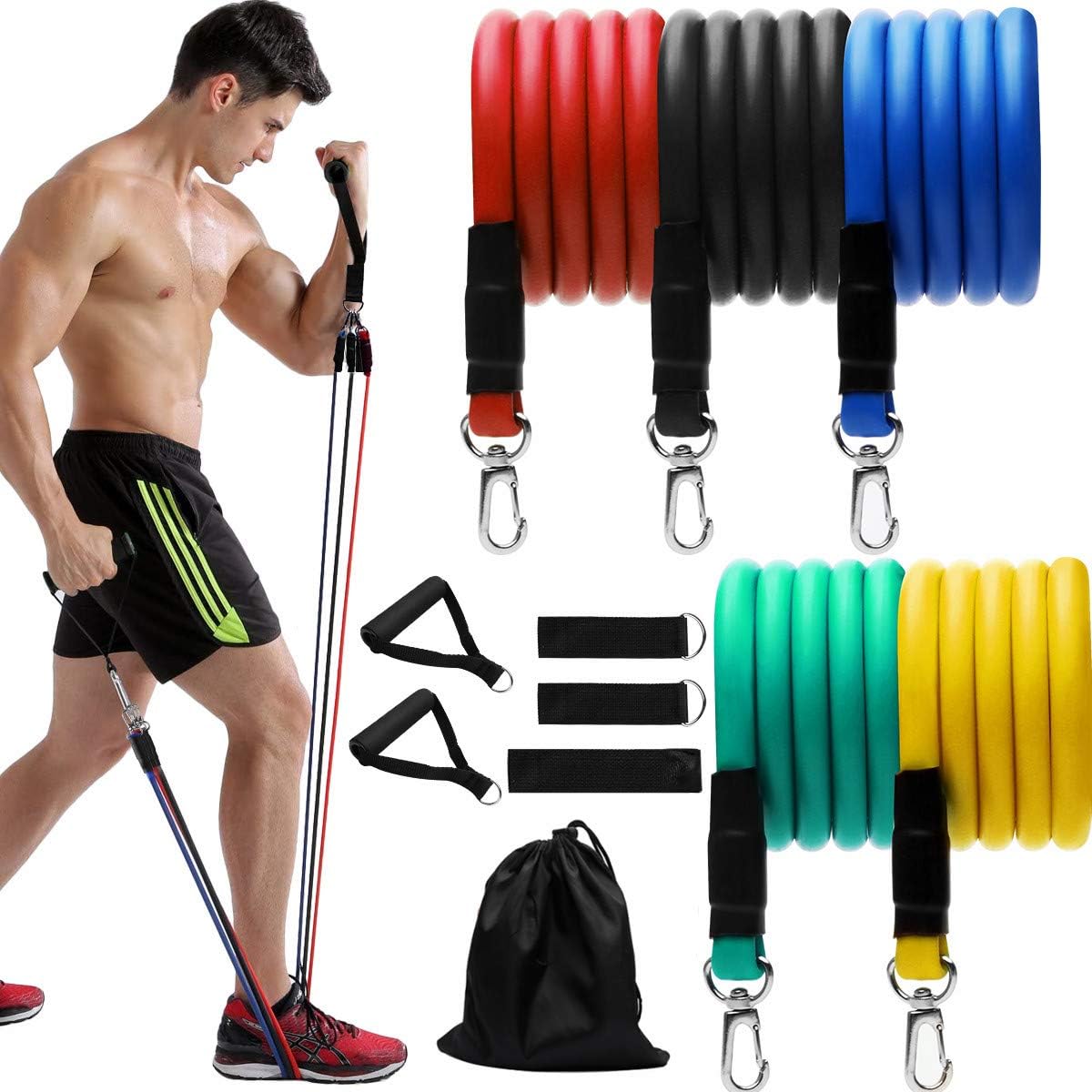 Gym & Home & Outdoor workout Fitness Training 5 Stackable Exercise Bands with Carrying Case 11