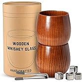 Casuenia Wooden Bourbon Drinking Glass, Wooden Old Fashioned Glass, Fashioned Tumblers | Premium Gift for Men, Dad, or Whiskey Lovers (Include 4 Whiskey Rocks)