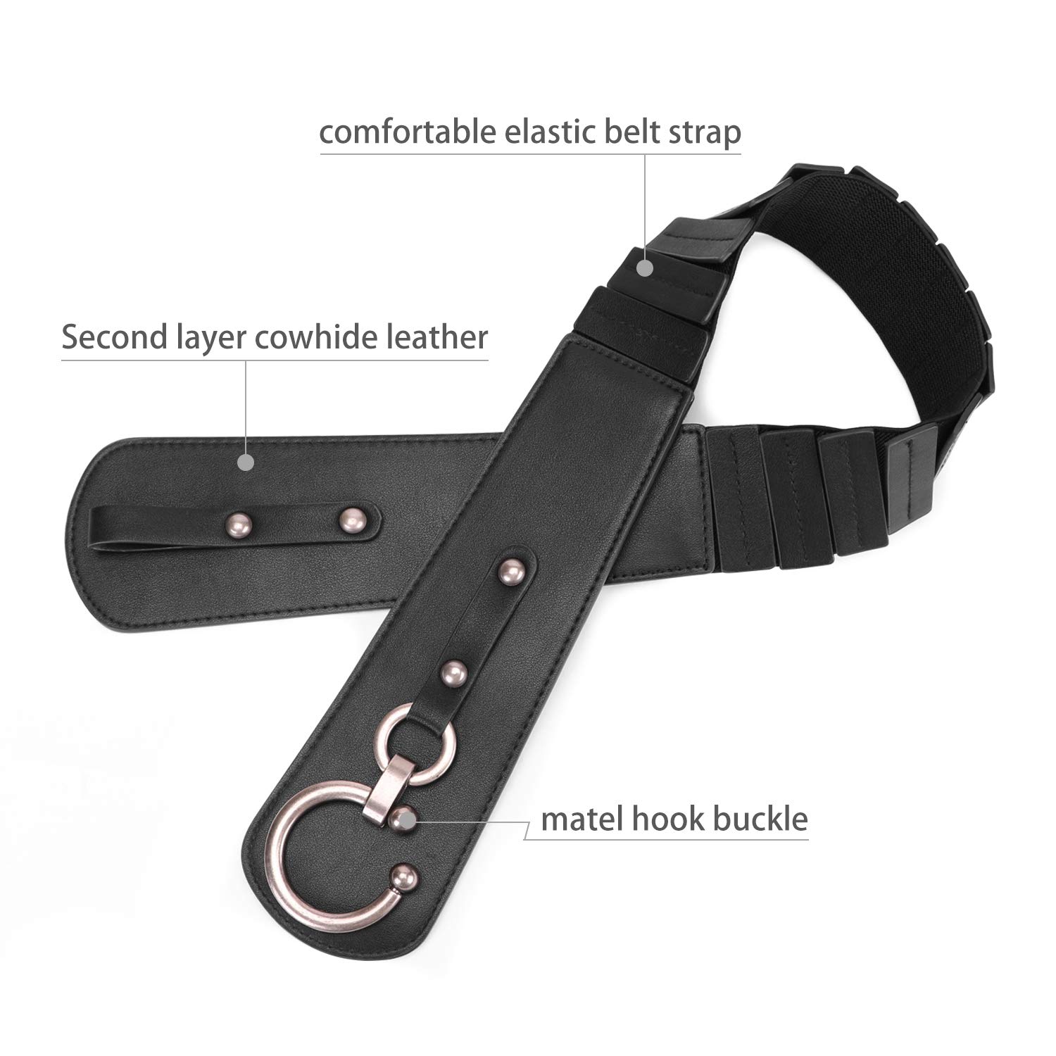 Women\'s Wide Stretchy Cinch Belt Vintage Semi Ring Buckle Leather Belts S-XXL