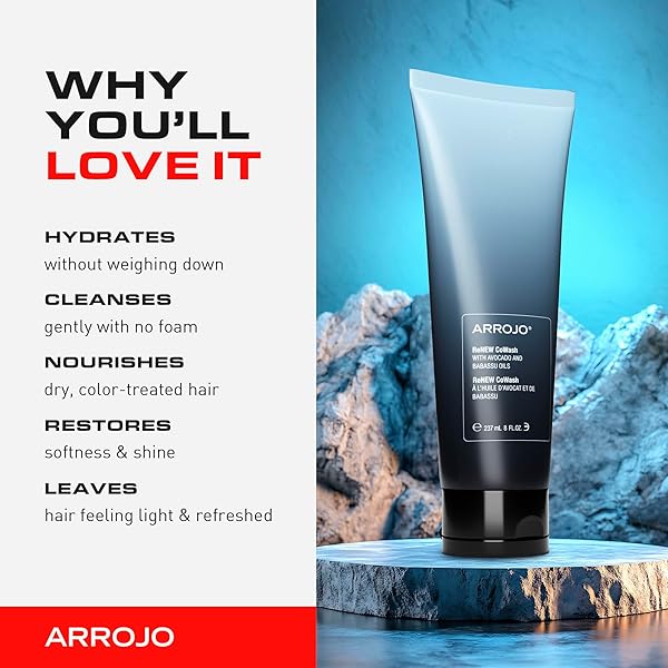ARROJO RENEW COWASH, 8OZ – SULFATE & PARABEN FREE CLEANSING CONDITIONER FOR COLOR TREATED HAIR – VEGAN, NON-FOAMING CLEANSER WITH AVOCADO & BABASSU OILS FOR CURLY & DRY HAIR