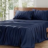 Vipfree Queen Size Sheet Set, Cooling Fitted Sheet and Pillowcase Set, 100% Bamboo Fiber Fabric Sheet, Cooling Queen Sheets Set, Hotel Bed Sheet & Pillowcases, 4-Piece, 16 Inch Deep Pockets, Navy Blue