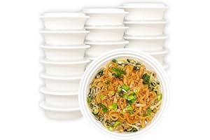 MULMEHË Plastic Food Storage Take-Out Container and Lid Combo, 24 oz, Microwaveable, Round, White, 7x1.5”, Set of 150