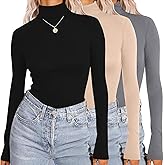 Ekouaer Womens 3 Piece Turtleneck Long Sleeve Shirts Lightweight Basic Slim Fit Soft Thermal Underwear Tops